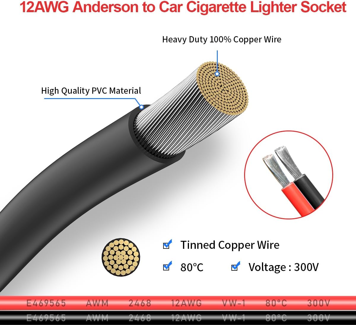 Anderson to Cigarette Lighter Adapter Extension Cable