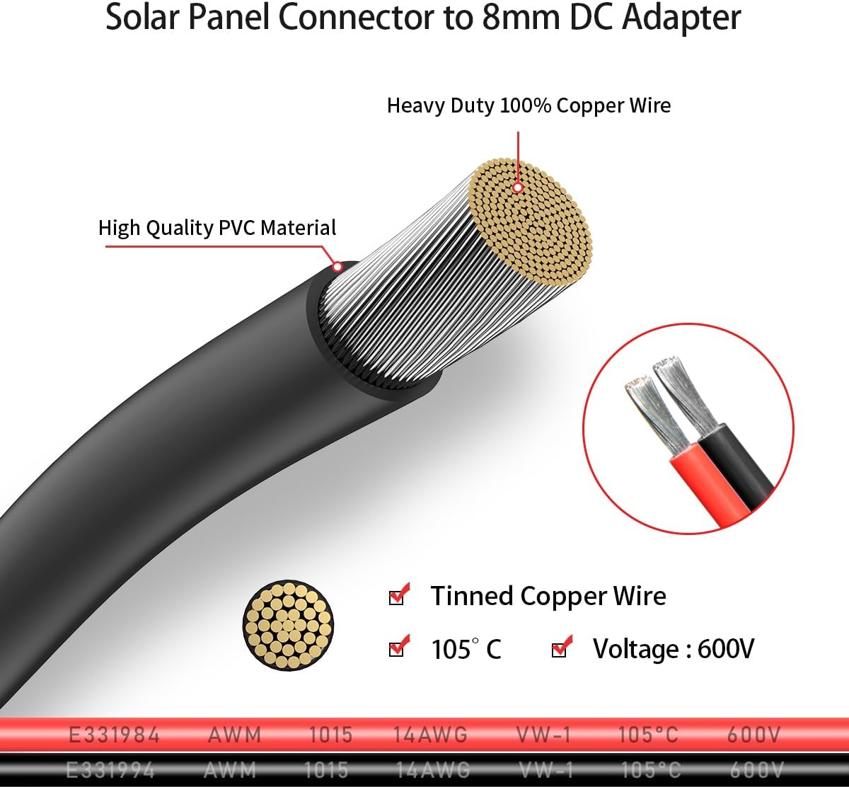 MC4 to 8mm DC Male Adapter Extension Cable