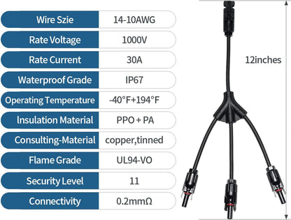 MC4 Y Branch Extension Cable