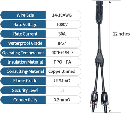 MC4 Y Branch Extension Cable