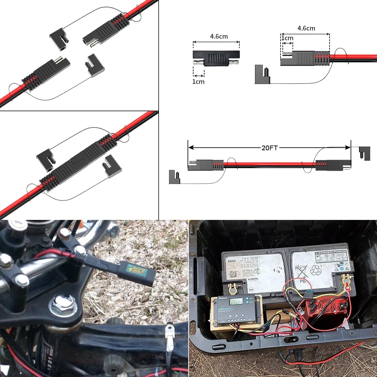 SAE Extension Cable with Polarity Reverse Adapter