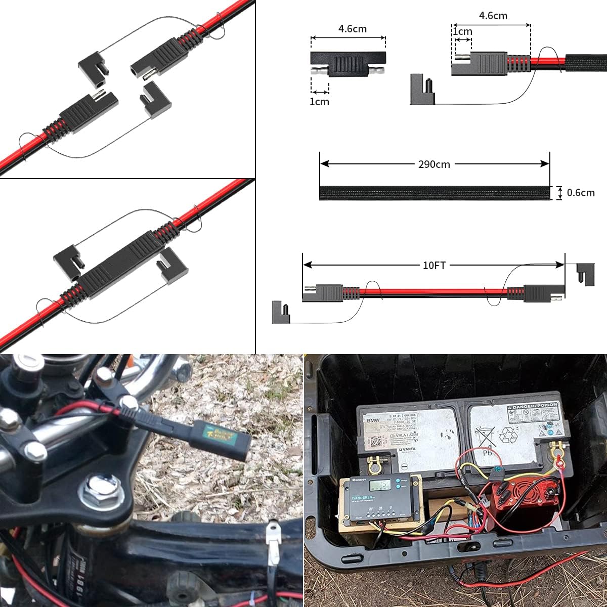 SAE Extension Cable with Polarity Reverse Adapter