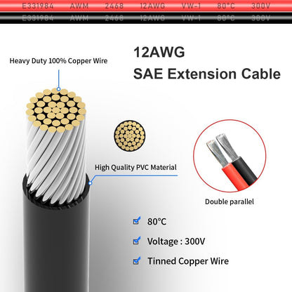 SAE Extension Cable with Polarity Reverse Adapter