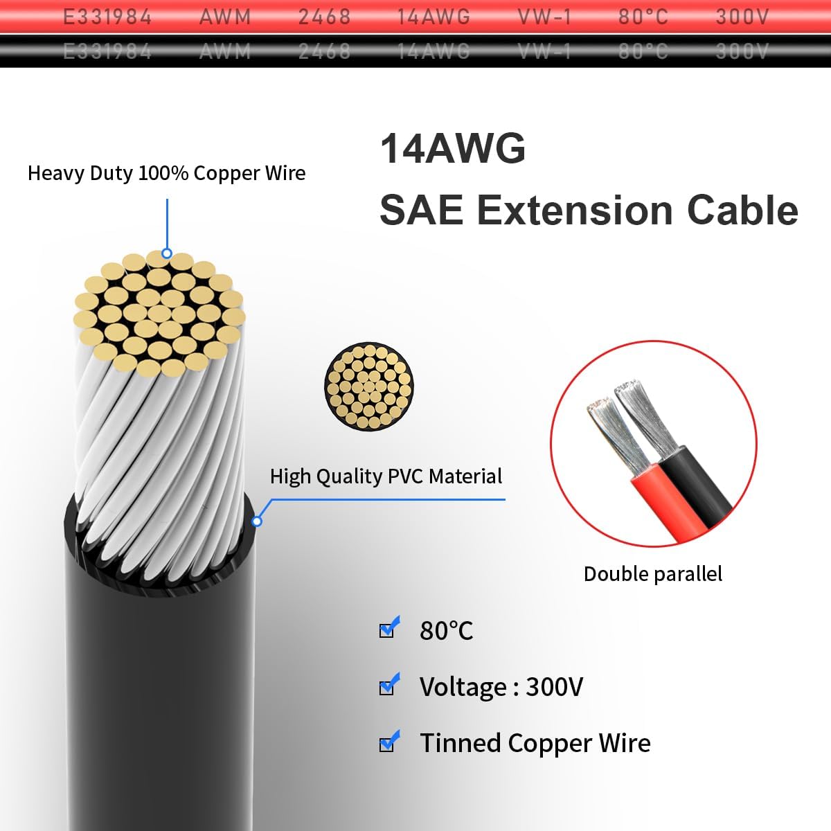 SAE Extension Cable with Polarity Reverse Adapter