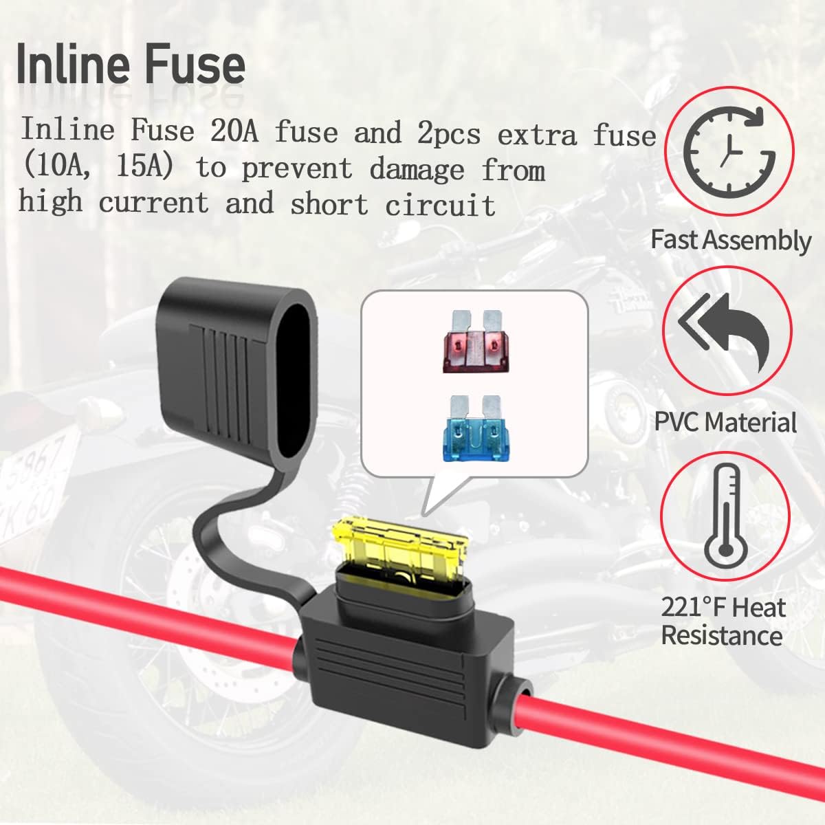 SAE Pigtail Extension Cable with Fuse and Top Protector