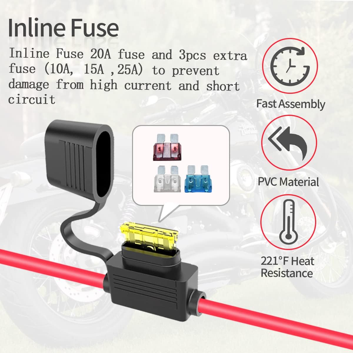 SAE Pigtail Extension Cable with Fuse and Top Protector