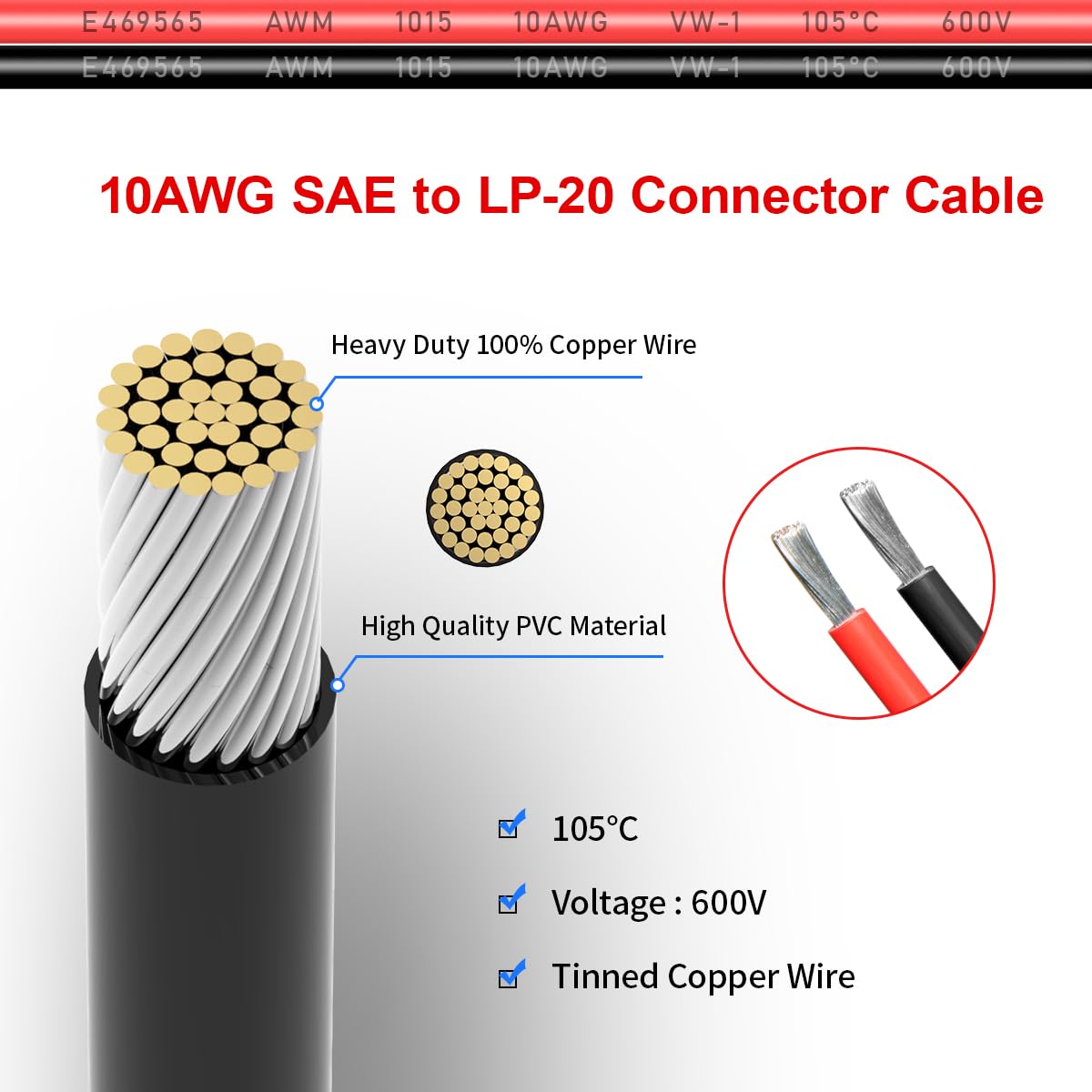 SAE to 2 Pin Circular Connector Adapter Extension Cable