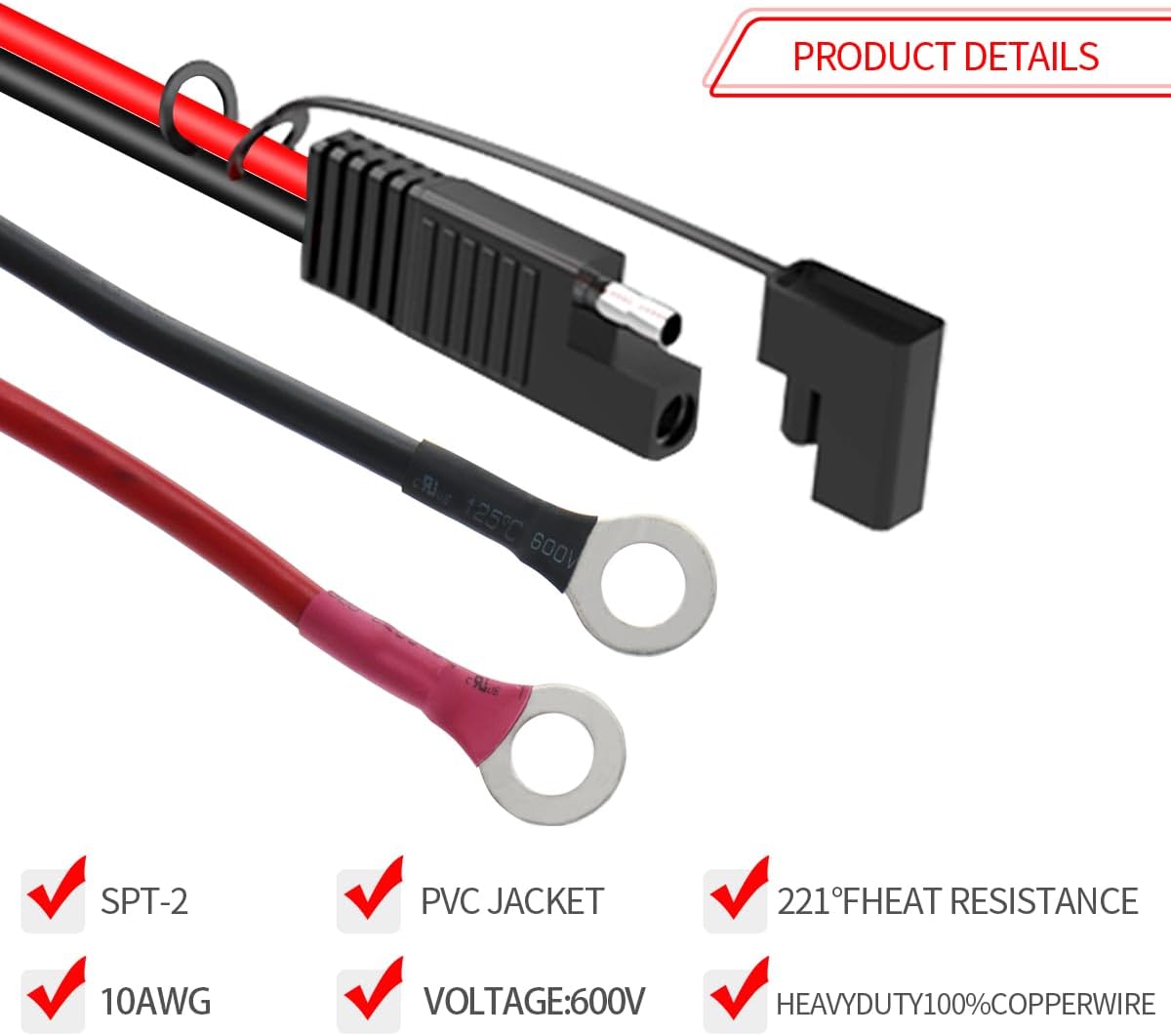 SAE to DIY Adapter Extension Cable with Fuse 10awg