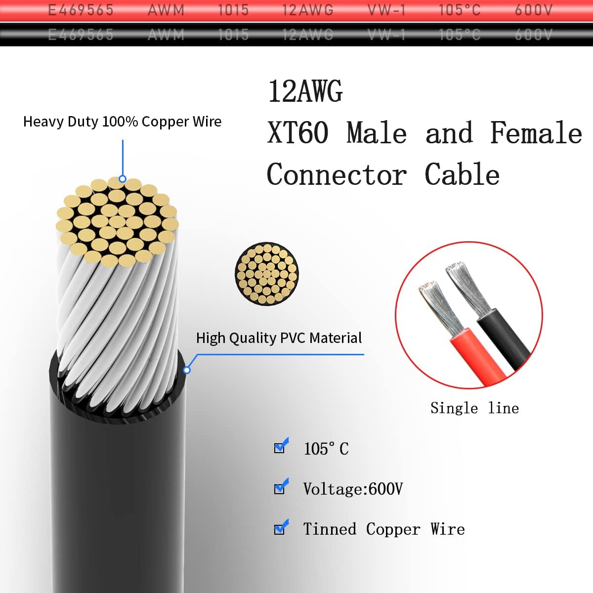 XT60 Female and Male Pigtail Extension Cable