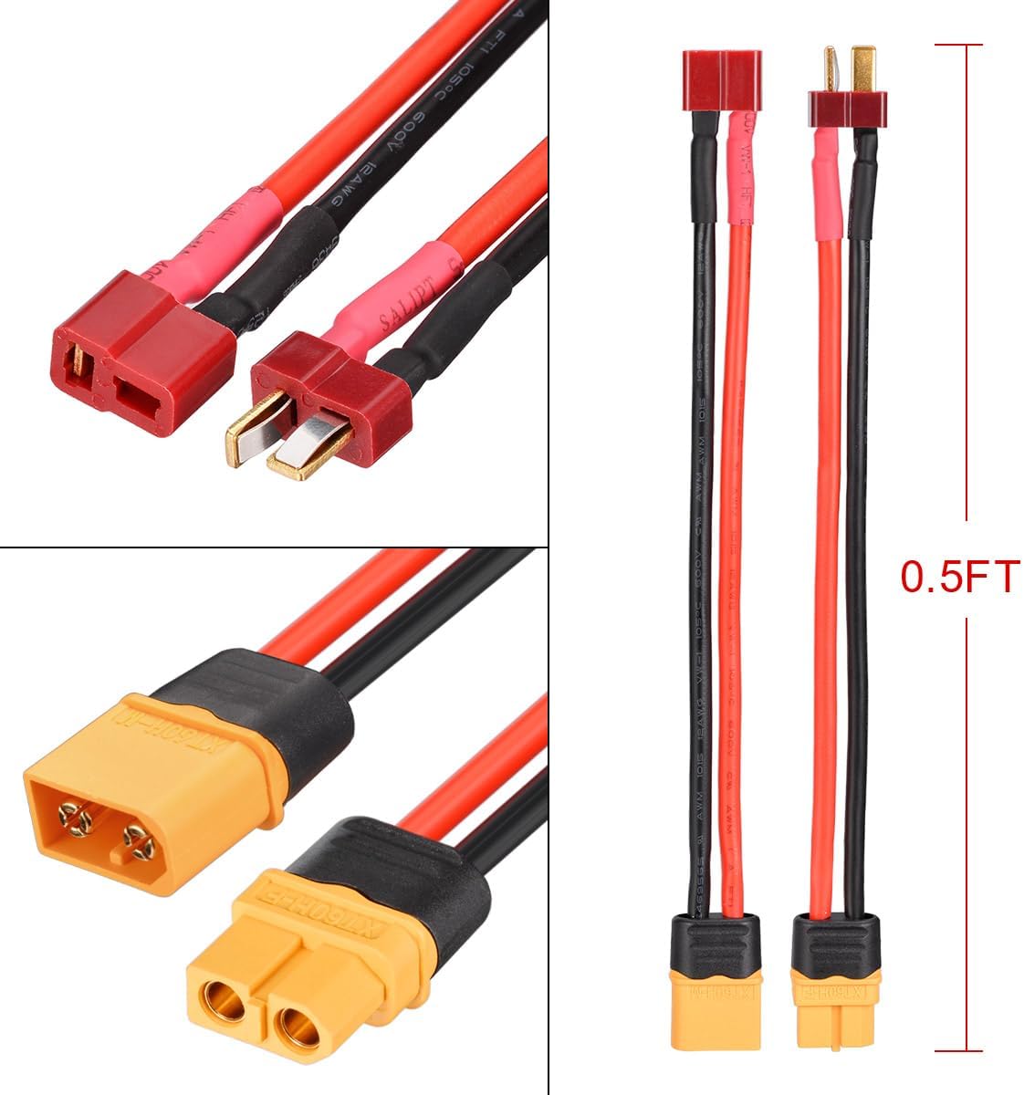 XT60 Female Male to T Plug Male Female Adapter Extension Cable