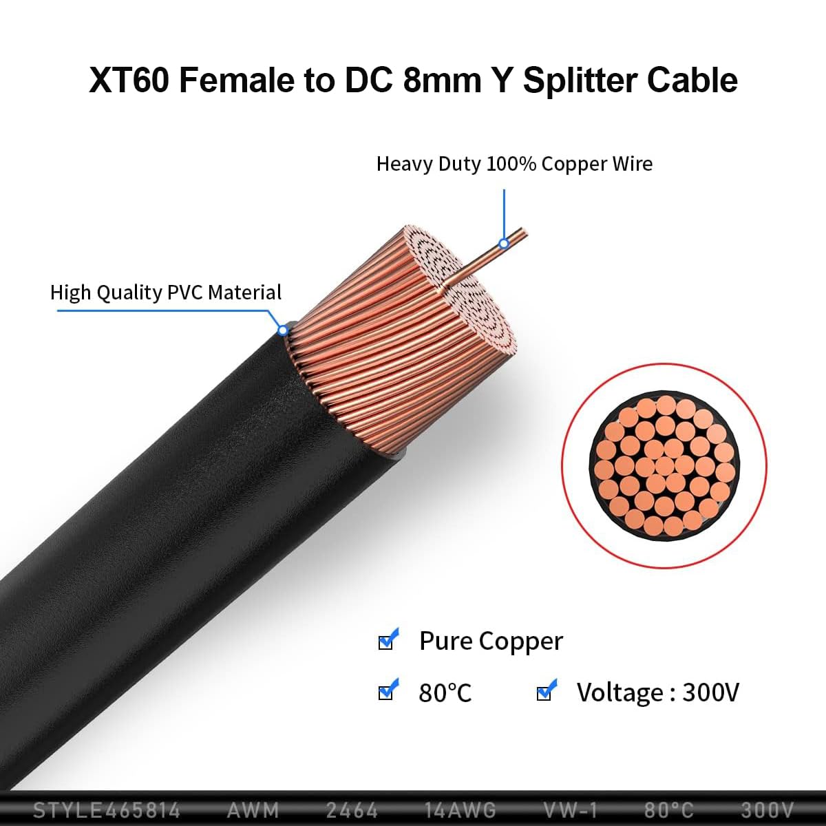 XT60 Female to 8mm DC Female Y Splitter Extension Cable New