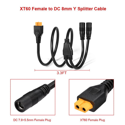 XT60 Female to 8mm DC Female Y Splitter Extension Cable