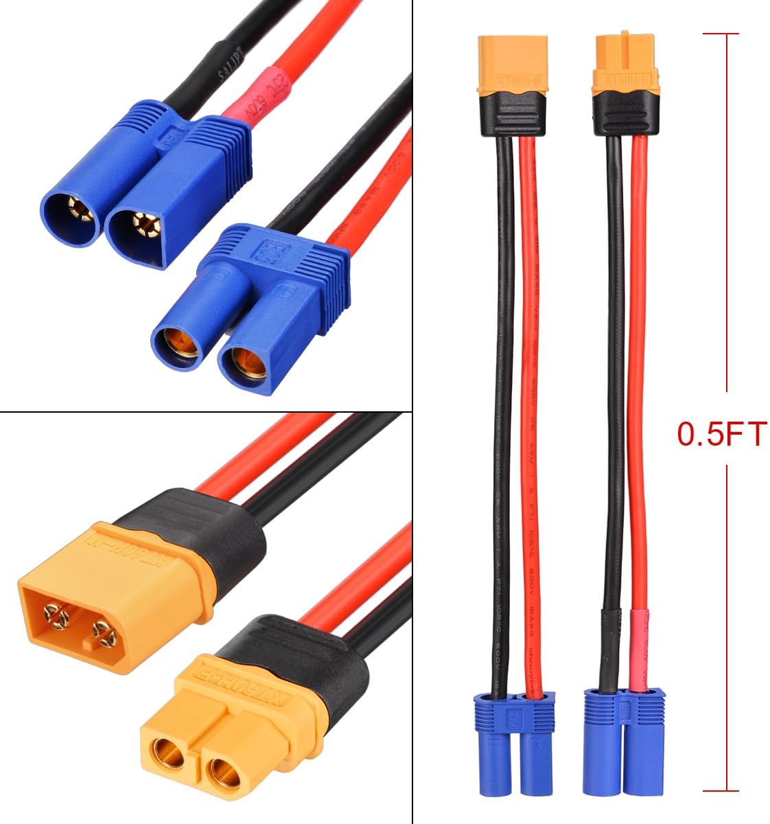 XT60 Female to EC5 Male and XT60 Male to EC5 Female Adapter Extension Cable