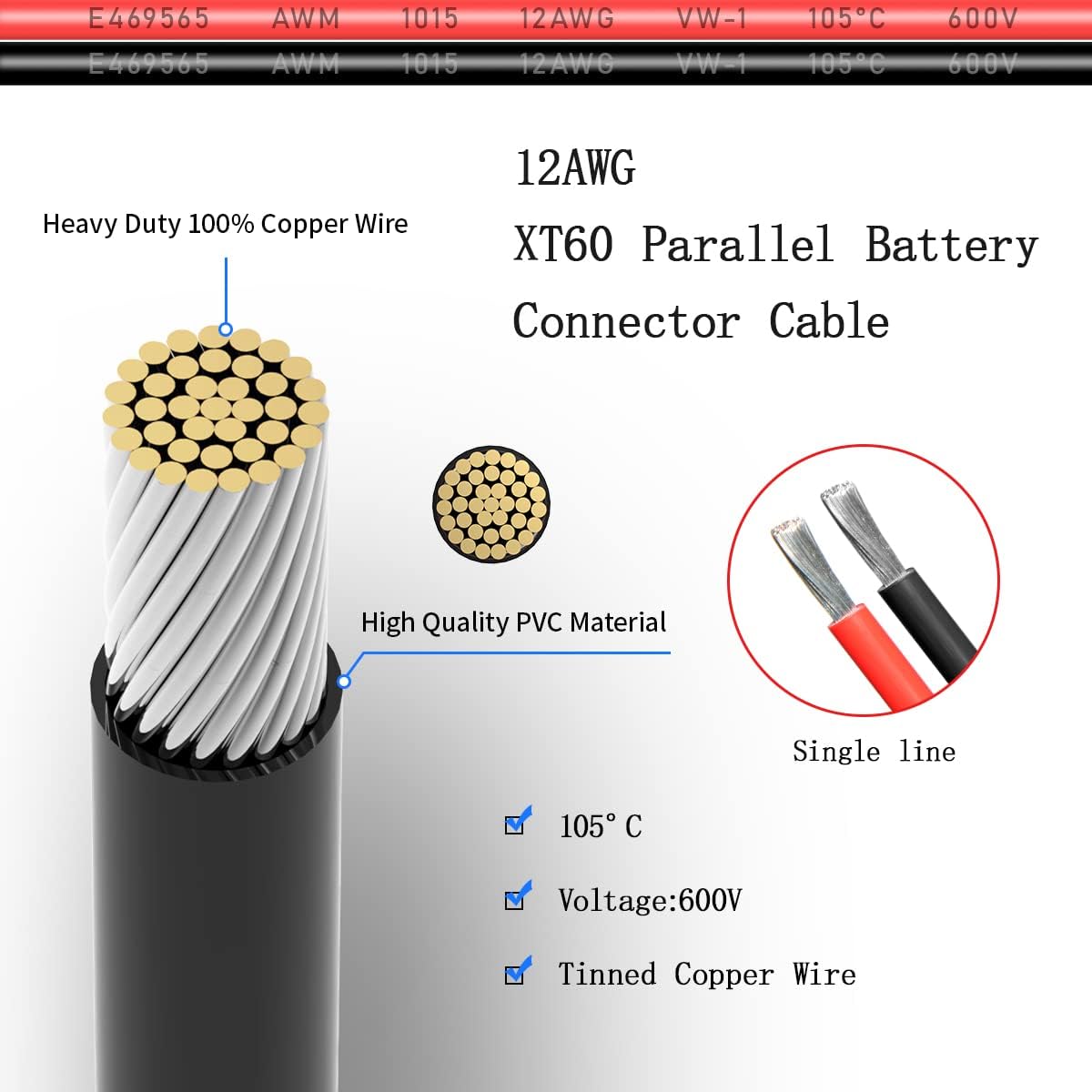 XT60 Female to Male Y Splitter Extension Cable