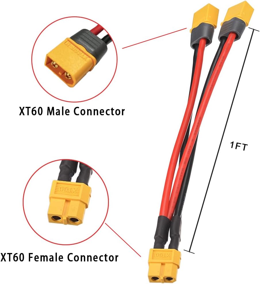 XT60 Female to Male Y Splitter Extension Cable