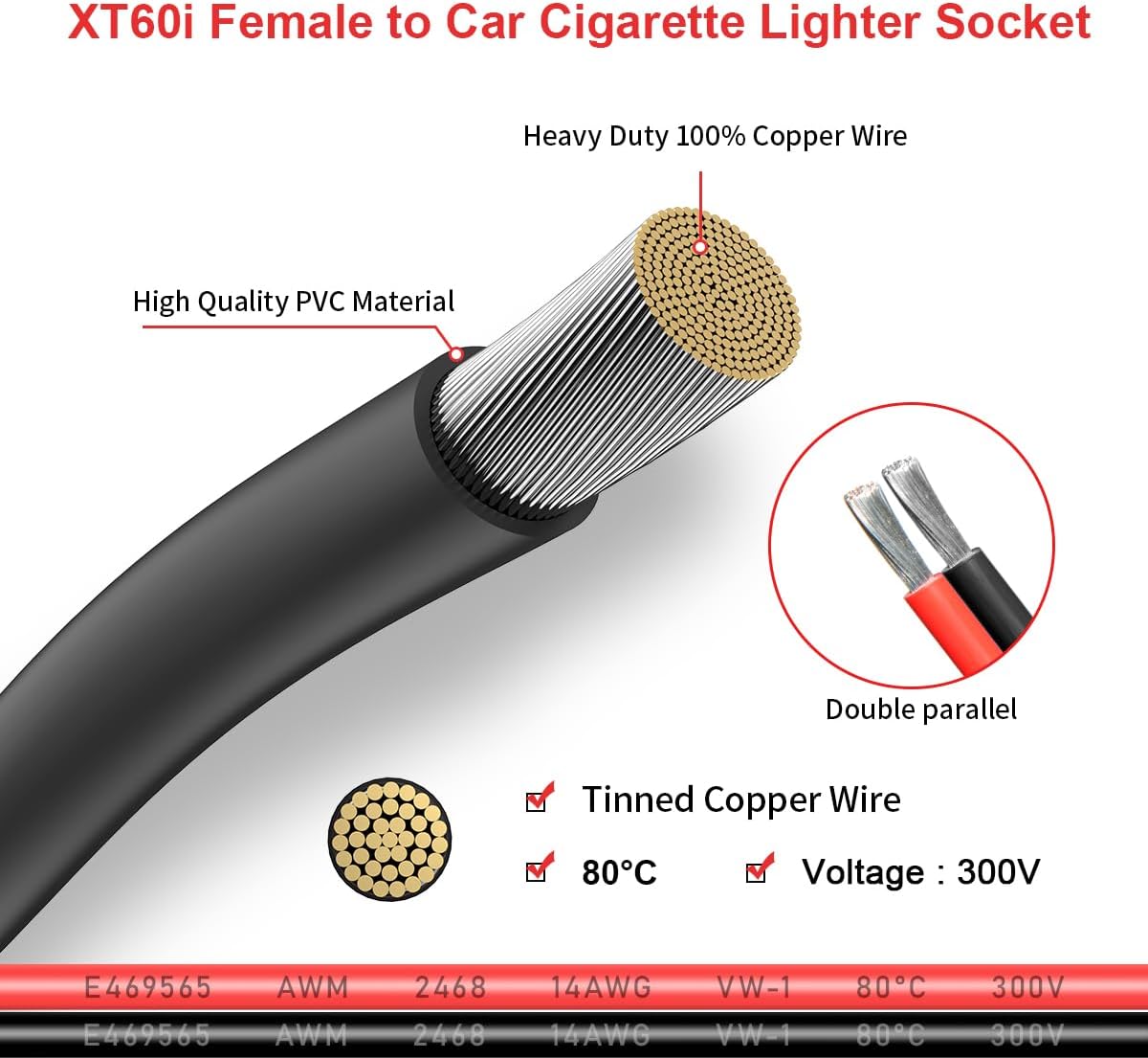 XT60i Female to Cigarette Lighter Adapter Extension Cable