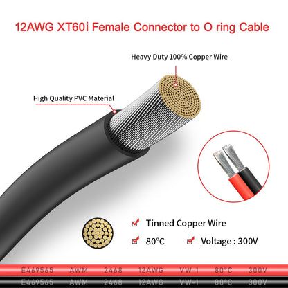 XT60i Female to O Ring Terminal Adapter Extension Cable